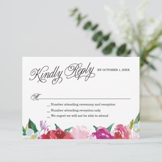Moderne Bloemen RSVP-kaart met aangepaste reacties RSVP Kaartje (Staand voorkant)
