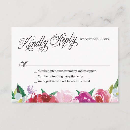 Moderne bloemen RSVP-kaart met aangepaste reacties RSVP Kaartje (Voorkant)