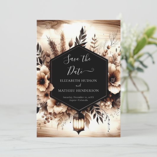 Moderne Bloemen Rustieke Bruiloft Save The Date (Staand voorkant)