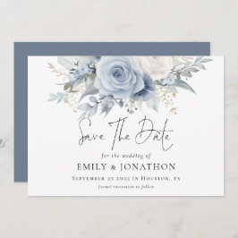 Moderne Bloemen Stoffig Blauw QR Code Bruiloft Save The Date