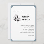 Moderne Bloemen Stoffig Blauw & Wit Huwelijk Kaart (Voorkant)