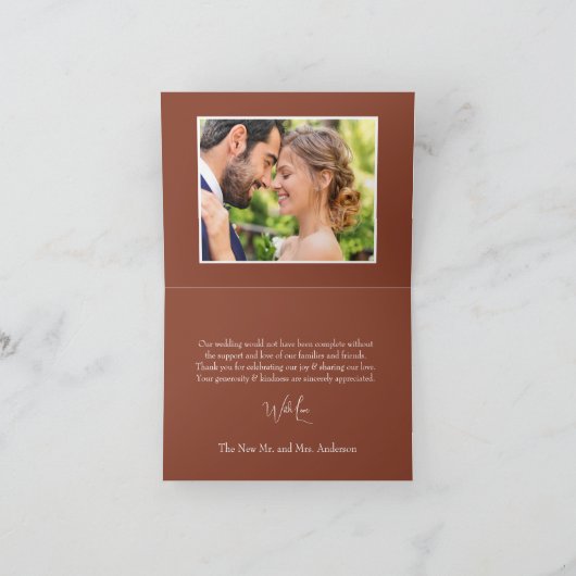 Moderne Bloemen Terracotta Fotobruiloft Bedankkaart (Binnen)