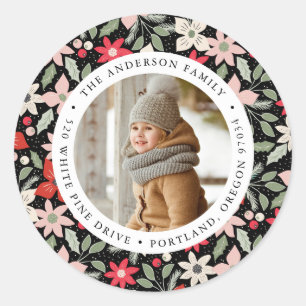 Moderne bloemen   Vakantiefoto retouradres Ronde Sticker
