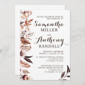 Moderne Bloemen Veren Foilage Bruiloft Uitnodiging (Voorkant / Achterkant)