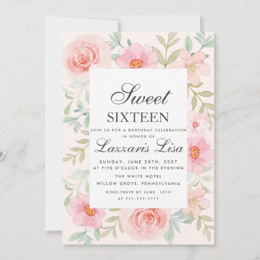 Moderne Bloemen Verjaardag Gouden Feest Sweet Sixt Kaart (Voorkant)