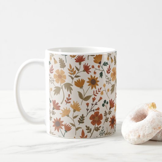 Moderne bloemen verlaten gouden roest koffiemok (Met donut)
