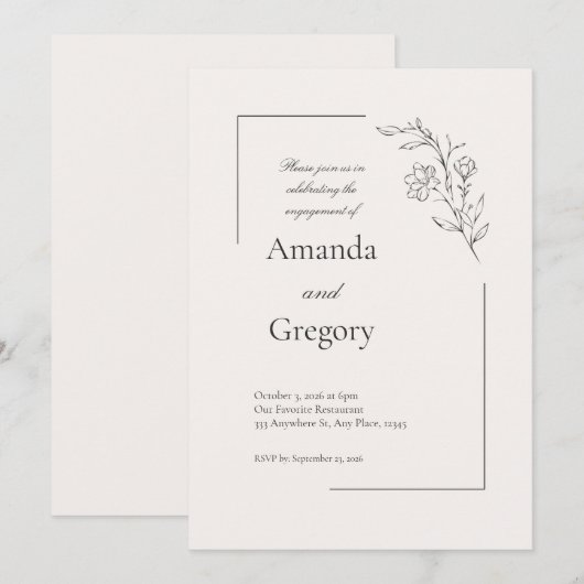 Moderne bloemen verlovingsfeest uitnodiging (Voorkant / Achterkant)