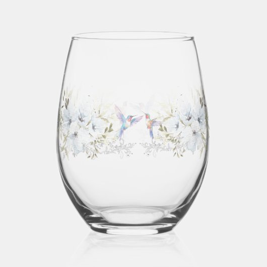 Moderne bloemen Vogel Overlay Bloemen bruiloft Wijnglas Zonder Voet (Voorkant)