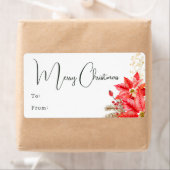 Moderne Bloemen Vrolijk Kerstfeest Rechthoekig Cad Etiket (Insitu)