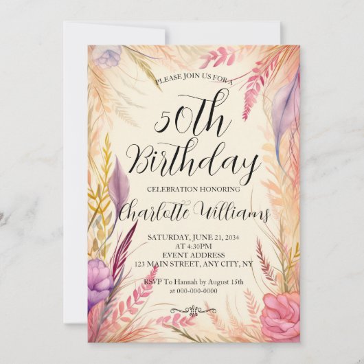 Moderne Bloemen Vrouwen 50ste Verjaardag Kaart (Voorkant)