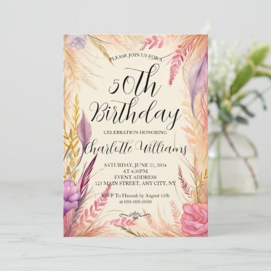 Moderne Bloemen Vrouwen 50ste Verjaardag Kaart (Staand voorkant)