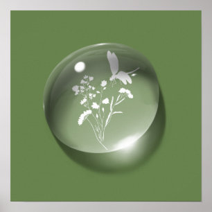 Moderne Bloemen Water-Drop Groen Minimaal Silhouet Poster