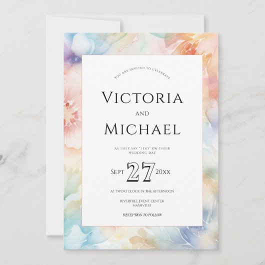 Moderne Bloemen Waterverf Abstracte Bruiloft Sjabl Kaart (Voorkant)