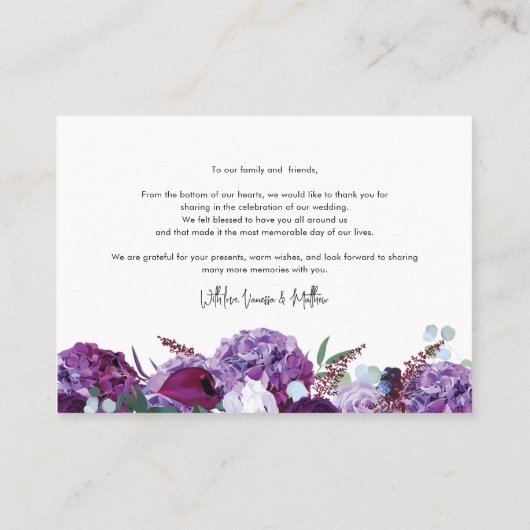Moderne Bloemen Waterverf bruiloft Dank u kaart Visitekaartje (Achterkant)