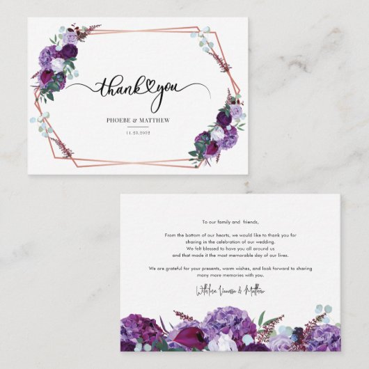 Moderne Bloemen Waterverf bruiloft Dank u kaart Visitekaartje (Voorkant / Achterkant)