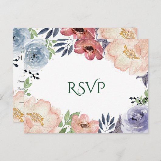 Moderne Bloemen Waterverf Elegant Chic RSVP Bruilo Uitnodiging Briefkaart (Voorkant / Achterkant)