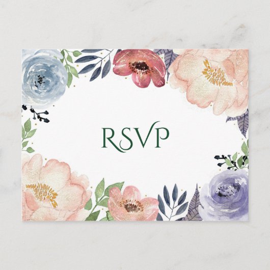 Moderne Bloemen Waterverf Elegant Chic RSVP Bruilo Uitnodiging Briefkaart (Voorkant)