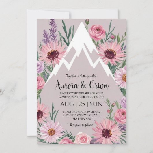 Moderne Bloemen waterverf Mountain Wedding Kaart (Voorkant)