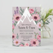 Moderne Bloemen waterverf Mountain Wedding Kaart (Staand voorkant)