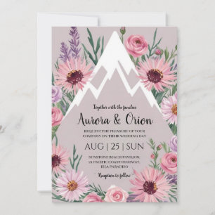 Moderne Bloemen waterverf Mountain Wedding Kaart