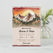 Moderne Bloemen waterverf Mountain Wedding Kaart (Staand voorkant)