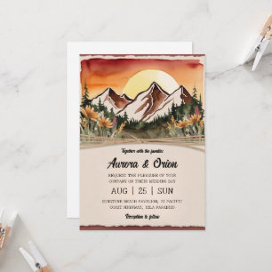Moderne Bloemen waterverf Mountain Wedding Kaart
