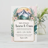 Moderne Bloemen waterverf Mountain Wedding Kaart (Staand voorkant)