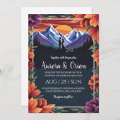 Moderne Bloemen waterverf Mountain Wedding Kaart (Voorkant / Achterkant)