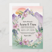 Moderne Bloemen waterverf Mountain Wedding Kaart (Voorkant / Achterkant)