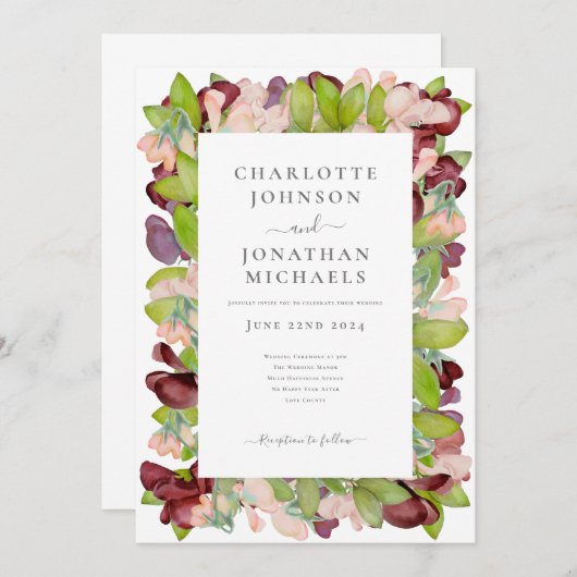 Moderne Bloemen Waterverf Sinaasappel Bruiloft Kaart (Voorkant / Achterkant)