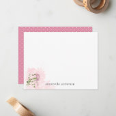 Moderne Bloemen Waterverf Splash Fuchsia Roze pioe Notitiekaartje (Voorkant / Achterkant in situ)