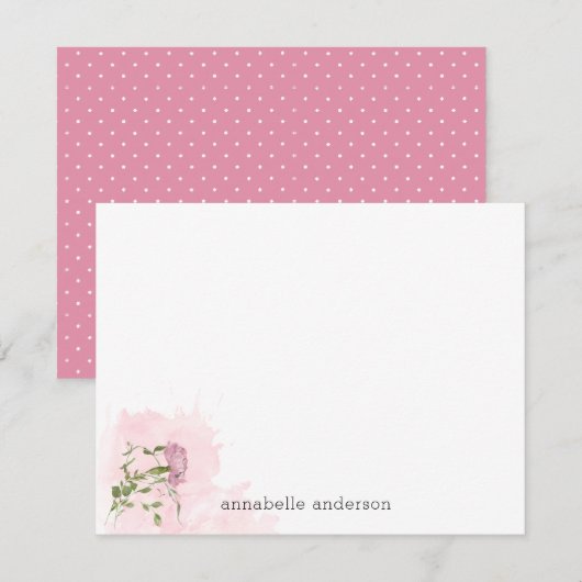 Moderne Bloemen Waterverf Splash Fuchsia Roze pioe Notitiekaartje (Voorkant / Achterkant)