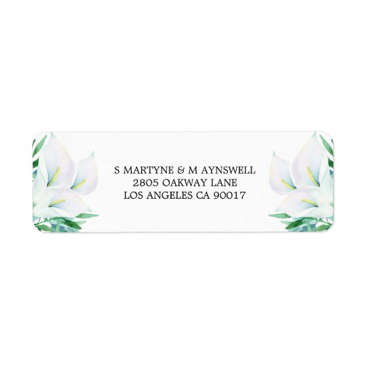 Moderne Bloemen Waterverf Witte Calla Lily Bruilof Etiket (Voorkant)