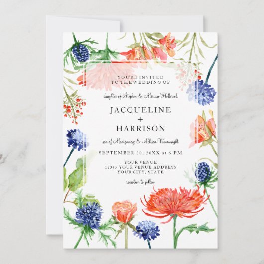 Moderne Bloemen Waterverf Zomerkoraal Mum Thistle Kaart (Voorkant)