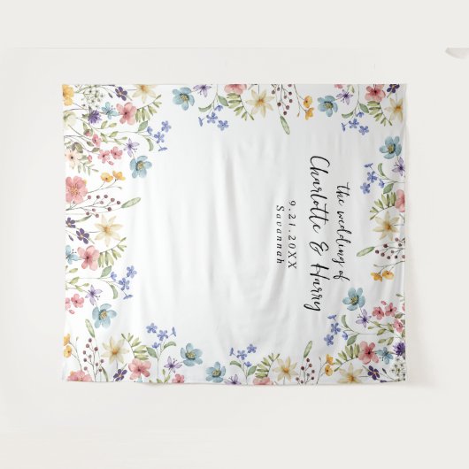 Moderne Bloemen Wildbloemen Bruiloft Foto Achtergr Wandkleed (Voorkant (horizontaal))