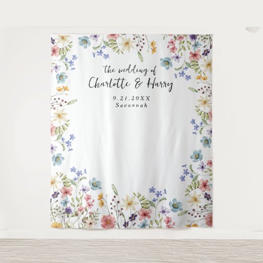 Moderne Bloemen Wildbloemen Bruiloft Foto Achtergr Wandkleed (Voorkant)