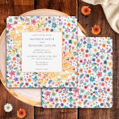 Moderne Bloemen Wit Goud Wildflower Bruiloft Kaart