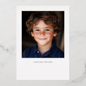 Moderne Bloemen Zilveren Kruis Jongens Eerste Comm Folie Uitnodiging (Achterkant)