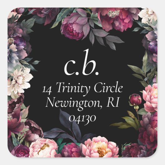 Moderne bloemen zoete pioenen retour adreslabels vierkante sticker (Voorkant)
