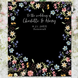 Moderne Bloemen Zwart Bruiloft Foto Achtergrond Wandkleed