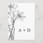Moderne Bloemen Zwart-wit Bruiloft Details Informatiekaartje (Achterkant)