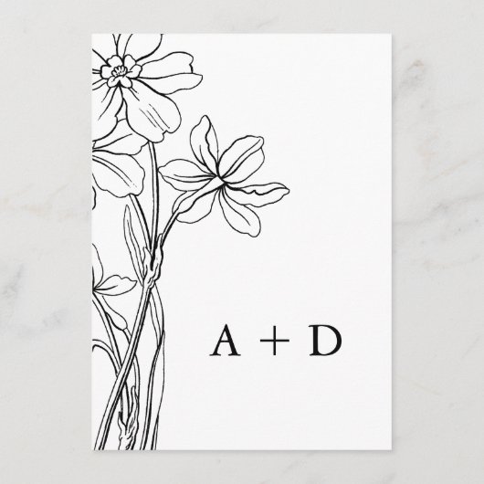 Moderne Bloemen Zwart-wit Bruiloft Details Informatiekaartje (Achterkant)