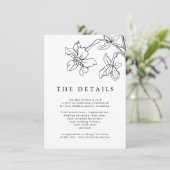 Moderne Bloemen Zwart-wit Bruiloft Details Informatiekaartje (Staand voorkant)