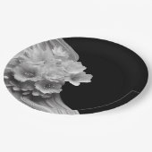 Moderne bloemen zwart-wit bruiloft papieren bordje (Gekanteld)