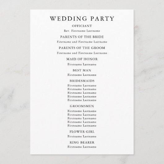 Moderne Bloemen Zwart-wit Bruiloft Programmakaart (Achterkant)