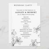 Moderne Bloemen Zwart-wit Bruiloft Programmakaart (Voorkant / Achterkant)