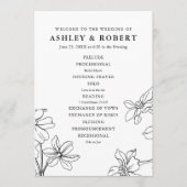 Moderne Bloemen Zwart-wit Bruiloft Programmakaart (Voorkant)