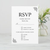 Moderne Bloemen Zwart & Wit Bruiloft RSVP Kaart (Staand voorkant)