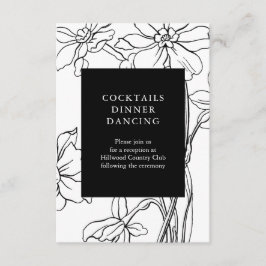 Moderne Bloemen Zwart-wit Huwelijksreceptie Informatiekaartje