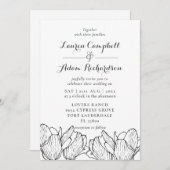 Moderne Bloemen Zwart & Wit Huwelijksuitnodiging Kaart (Voorkant / Achterkant)